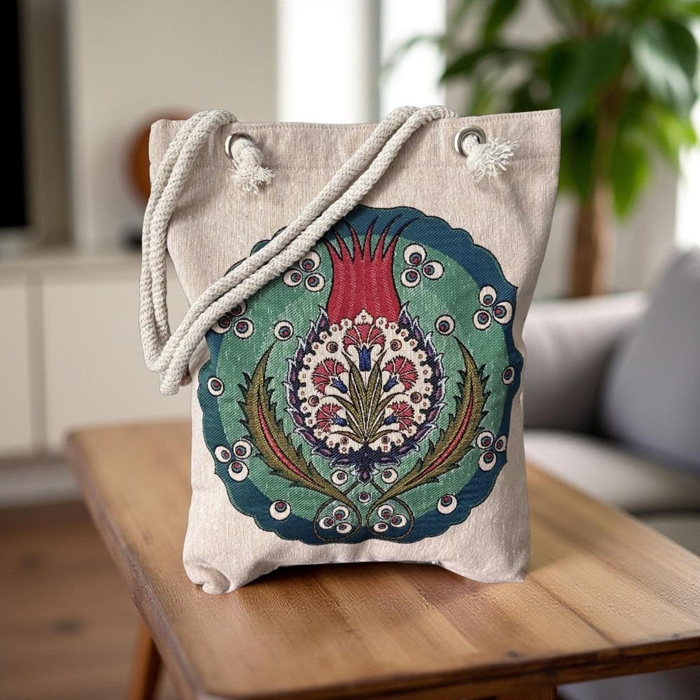 NWT Embroidered Canvas Boho Bohemian Tote Bag - Cream and Multicolor!
